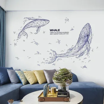 Kreatívne Pár Geometrické Veľryba Nálepky na Steny v Obývacej Izbe Pozadí Domova Obtlačky DIY Vinyl Nástenné art PVC Plagáty