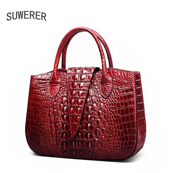SUWERER Ženy, Originálne Kožené Vrece luxusné kabelky ženy tašky dizajnér Krokodíla vzor Žena tote bag