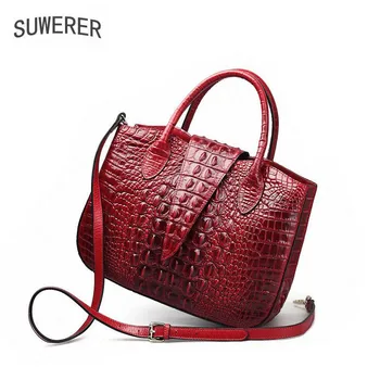 SUWERER Ženy, Originálne Kožené Vrece luxusné kabelky ženy tašky dizajnér Krokodíla vzor Žena tote bag