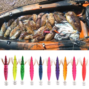 10pcs 10 cm-13,5 cm Svetelný Squid Prípravky Háčik Drevené Krevety Ťažké, Umelé Rybárske Návnady, Rybárske Návnady