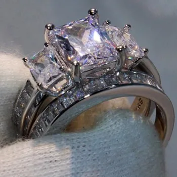 WUKALO Módne Luxusné Žena Crystal Zirkón Striebornom Krúžku Svadobné Svadobné Sety Sľub Zásnubné Prstene Pre Ženy