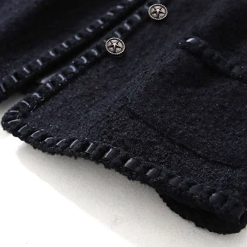 Black tweed ženy bunda na jar / jeseň / zima vlnené kabát nová Vlna klasická bunda Business dámske jednodielne bunda