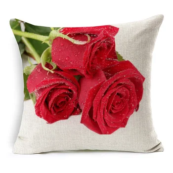 3D Efekt Red Rose Vankúš Krásne Čerstvé Ruže Kvetinový Vankúše Domov Gauč Dekoratívne Béžová Bielizeň, obliečky na Vankúš