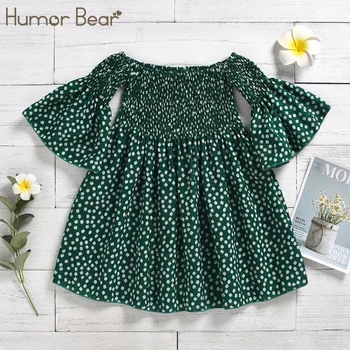 Humor Medveď Letné Dievčenské Šaty Európy A Spojených Štátov Bavlna Deti Oblečenie Kvetinový Trúby Rukávy Šiat Deti Oblečenie
