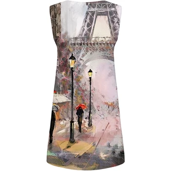 KYKU Eiffelova Veža Šaty Žien Mesto Retro Šaty Francúzsko Maľovanie 3d Tlač Sundress Sexy Dámske Ležérne Oblečenie Dámske Šaty Nové