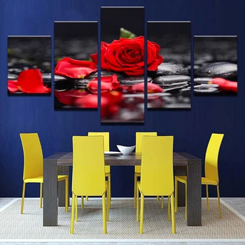 Plátno Obrazy Domova Steny V Obývacej Izbe Umenia 5 Ks Červenej Ruže, Kvety Obrázky Modulárny Vytlačí Kameň Petal Plagát Rámec