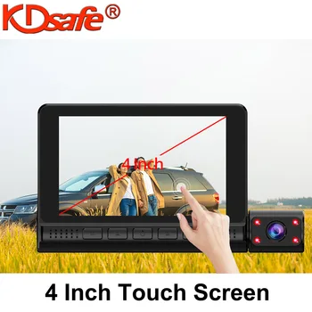 KDsafe Tri objektív Otočná Auta DVR Full HD 1080P Video Rekordér Dash Kamera širokouhlý Dash cam G-Senzor, Nočné videnie Videokamera