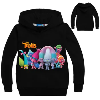 Bunda multicolor detský sveter trollov karikatúra tlače s kapucňou sveter oblečenie pre chlapcov a dievčatá, mikiny deti oblečenie