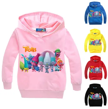 Bunda multicolor detský sveter trollov karikatúra tlače s kapucňou sveter oblečenie pre chlapcov a dievčatá, mikiny deti oblečenie