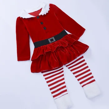 Vianočné Dieťa Dievča Oblečenie Menčestrové Šaty+Pruhované Nohavice 2ks Vianoce Nastaviť Vianočné Oblečenie Dievčat Deti Oblečenie Vyhovovali 1 2 3 4 5 6 rokov