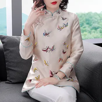 2021 čínskej tradičnej top výšivky tang vyhovovali ženy bundy čína mujer kostým cheongsam blúzka vetement čaj qipao topy