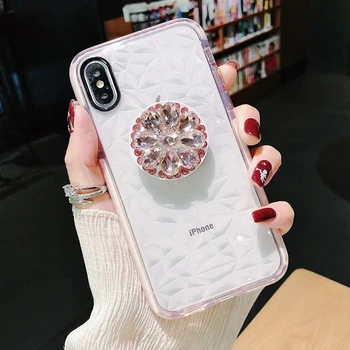 Luxusný Lesk Diamond Mäkké puzdro Pre iPhone 11 12 Pro X XR XS Max 6 7 8 Plus 3D Bling Crystal Držiak Pre Samsung S9 S10 Note10 9