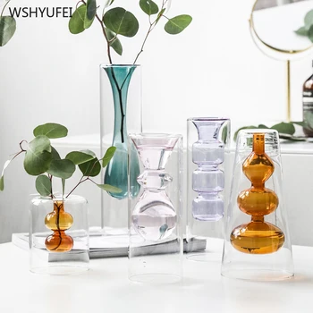 Nordic tvorivé farebné sklenené vázy kvet usporiadanie hydroponické transparentné domácej ploche dekorácie, ozdoby