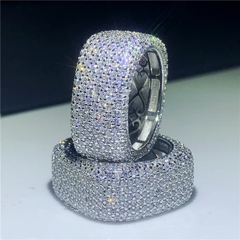 Luxusné, Ručne vyrábané Duté Prst Prsteň 925 sterling Silver Micro pave 450Pcs AAAAA cz Večnosti Námestie Krúžok Svadobné Svadobné Šperky