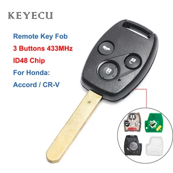 Keyecu Diaľkové Tlačidlo 3 Tlačidlá 433Mhz ID48 Čip pre Honda Accord 2003 2004 2005, CR-V 2005 2006, Auto Kľúč