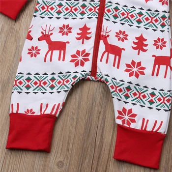 0-2Y Novorodenca Chlapci Dievčatá Vianočné Zips Romper Jumpsuit Oblek Snowflake Jeleň Oblečenie