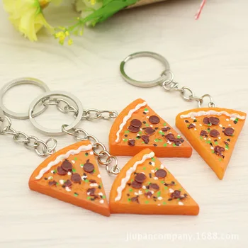 100ks/Veľa Novinka Plastové Potravín Pizza Keychains Mini Pizza v Tvare Keyrings Dary