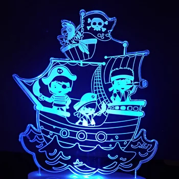 7 Farby Meniace Pirátskej Lodi Modelovanie Led Nočného 3D Vizuálne stolná Lampa Deti Spálňa Spánku Cartoon Svietidlo Dekor Dary