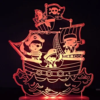 7 Farby Meniace Pirátskej Lodi Modelovanie Led Nočného 3D Vizuálne stolná Lampa Deti Spálňa Spánku Cartoon Svietidlo Dekor Dary