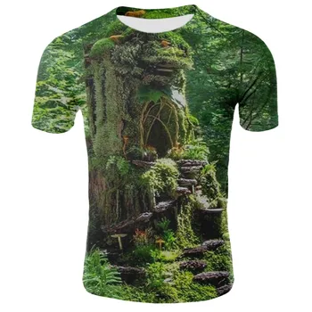 Mlieko hodváb, 3D príroda / príroda tlač muž žena tričko oblečenie-krátke rukávy O-krku 3d sky/pasienky/stromy mužov tričko T-shirt