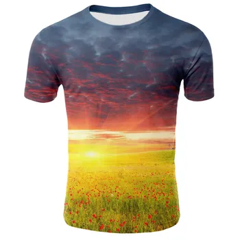 Mlieko hodváb, 3D príroda / príroda tlač muž žena tričko oblečenie-krátke rukávy O-krku 3d sky/pasienky/stromy mužov tričko T-shirt