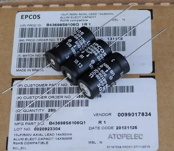 10pcs EPCOS 10uF/500V LL Axiálne Elektrolytické Kondenzátory Hi-Fi Audio 105 Deg.C