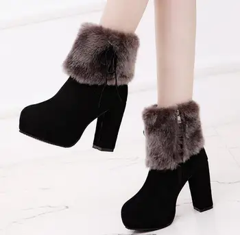 Zimné nové hrubé s obuv, dámske topánky, vysoké podpätky ženské topánky matné vlny vo topánky ženy dámske topánky