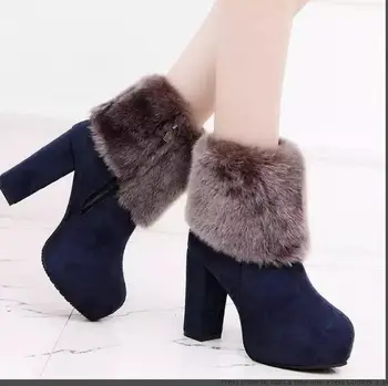 Zimné nové hrubé s obuv, dámske topánky, vysoké podpätky ženské topánky matné vlny vo topánky ženy dámske topánky