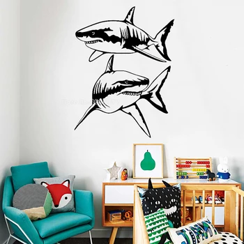 Divoký Shark Siluetu Vinyl Stenu Zvierat Samolepky na Stenu Pre Chlapcov Miestnosti Štýl Tapety Shark Clip Art Stenu Decor LL335