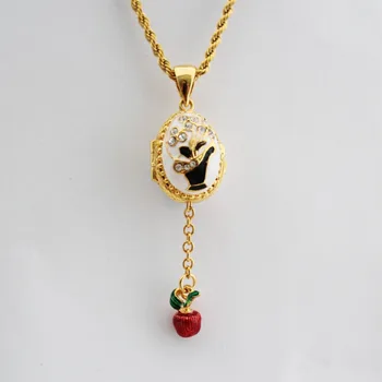 Ženy Crystal Náhrdelník Smalt Ručne Vyrábané Šperky Môžete Otvoriť Kvetinové Koše Málo Apple Mosadz Vintage Vajcia Prívesok Charm Darček Pre Ženy