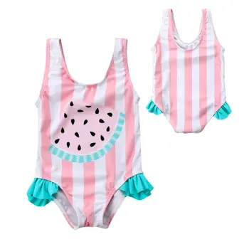 2019 Nové Letné Batoľa Detský Baby Girl Stripe Plavky, Plavky Roztomilý Melón Volánikmi Plávanie Bikiny, Plavky Celé Plavky