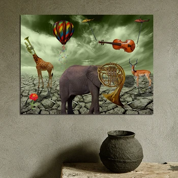 Maliarske Plátno Slon Jeleň Trúby Obrazy Na Stenu Umenie Výtlačkov Plagát Na Obývacia Izba Zvierat Cuadros Domova Frameless
