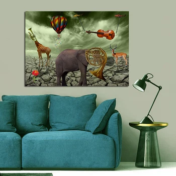 Maliarske Plátno Slon Jeleň Trúby Obrazy Na Stenu Umenie Výtlačkov Plagát Na Obývacia Izba Zvierat Cuadros Domova Frameless