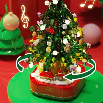Rotujúce Vianočný Stromček Music Box S Ľahké Montované Budovy Bloku Vianočný Večierok Vianočné Dekorácie, Darčeky