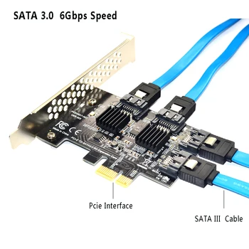 4 Porty SATA 6Gbps PCI Express Radič Karty PCI-e SATA III Adaptér/prevodník Pcie stúpačky Rozšírenie Adaptér Doska pre PC