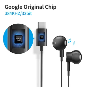 USB Typu C Slúchadlá Do Ucha Hearphone hifi Slúchadlá Mikrofón Objem športové slúchadlá Google čip pre HUAWEI P30 Mate 20 Pro Xiao 8