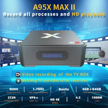 A95X MAX Video Nahrávanie TV Box Android 9.0 4 GB 64 GB Amlogic S905X3 Quad Core Dual Wifi BT4.2 1000M 4K A95XMAX II Set-Top-Box