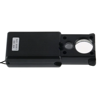 1pcs 30X 60X LED Mini Pocket Lupa Zväčšovacie Strane zväčšovacie sklo Prenosné Klenotník Mikroskopom Mene UV Detektor Len Horúce Predaj