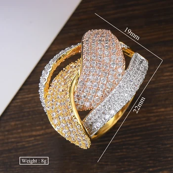 GODKI Široký Luxusný 3 Tón Twist Pletená Elegantné Prstene pre Ženy, Svadobné Kubický Zirkón Afriky Svadobné Dubaj Prst Prstene, Šperky 2019