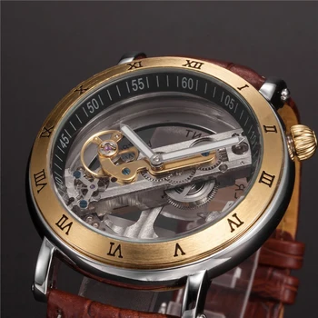 Auto Muži Mechanické Hodinky náramkové hodinky Špeciálny Dizajn Black/Brown Transparentné Pohode Muž Hodiny relogios masculino Dary