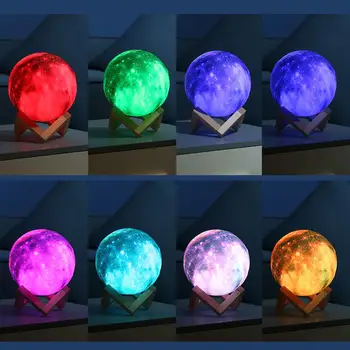 Nový Príchod Dropship 3D Tlač Hviezdy, Mesiac Lampa Farebné 16 Farieb Zmeniť Dotykový Spínač USB Nočné Svetlo Kreatívny Darček Domova