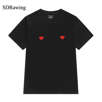 Láska Srdce Nip Prsia Print T shirt Tees Tričko Tričko Jednoduché Minimálne Dizajn Tlače Jedinečný Divný Roztomilé oblečenie pre ženy