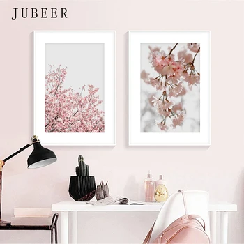 Škandinávsky Štýl Ružové Kvety Plagáty a vzorom Sakura Obrázky pre Obývacia Izba Rastlín Plagáty Na Steny Moderného Domova
