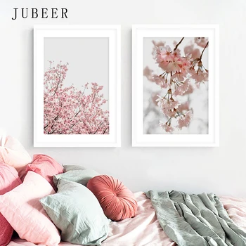 Škandinávsky Štýl Ružové Kvety Plagáty a vzorom Sakura Obrázky pre Obývacia Izba Rastlín Plagáty Na Steny Moderného Domova