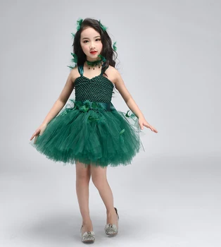 POSH SEN Sivozelená Zelená Vintage Deti, Dievčatá Tutu Šaty pre Lesné Strany Kvet Tmavo Zelené Ručné Detí, Narodeniny Oblečenie