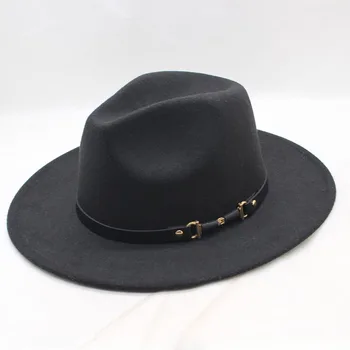Trend Pevná vlnená Plsť Fedoras klobúky so Stuhou Kapela Black široký plochý okraj Jazz plstený klobúk Formálne Flat Top Hat Panama čiapky pre unisex
