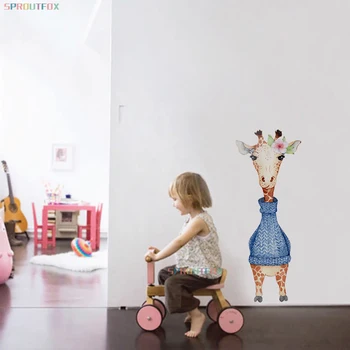 V pohode Zvierat Žirafa s Modrý Sveter Stenu, Nálepky pre Chlapcov detskej Izby Vianočné Dekorácie 2021 Darček Materských Strán Obtlačky