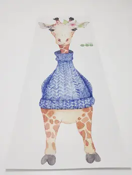 V pohode Zvierat Žirafa s Modrý Sveter Stenu, Nálepky pre Chlapcov detskej Izby Vianočné Dekorácie 2021 Darček Materských Strán Obtlačky
