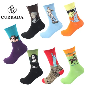 CURRADA 7pairs/veľa Bavlnené ponožky pre ženy a mužov osobnosti vzor klasického umenia Mona Lisa Van Gogh sox