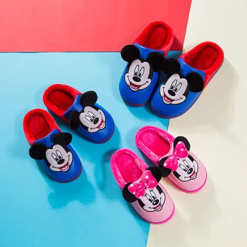 Jesenné a zimné nové cartoon papuče Roztomilý Mickey teplé bavlnené papuče Minnie rodič-dieťa non-slip bavlna topánky EÚ 28-33
